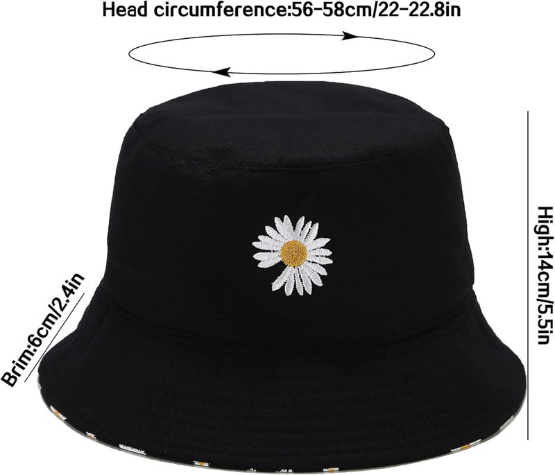 EYBF Flower Reversible Bucket Hat Cotton Summer Travel Beach Sun Hats Emboridery for Women Men - Image 5
